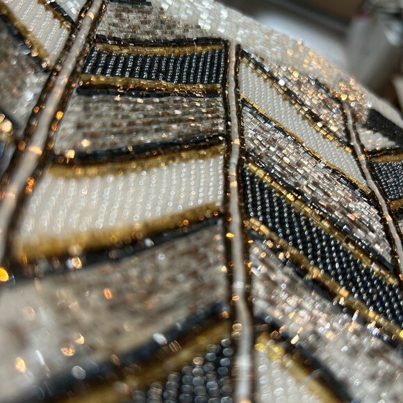 Vtg Beaded Evening Bag Cream Black Beads 80s Formal Party Crossbody Edgy Bold - Picture 4 of 5